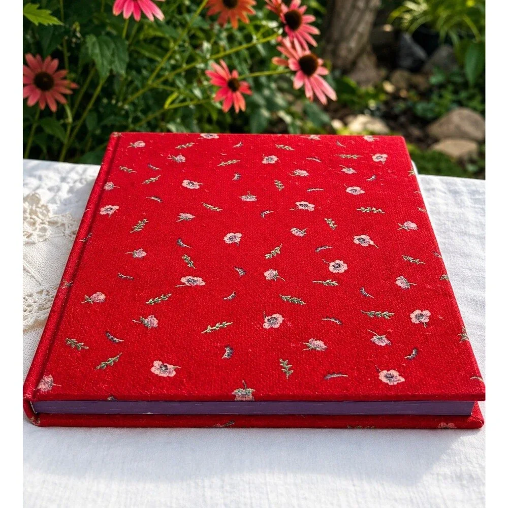 VTG 1980s  Anything Book Blank Journal Red Floral Corduroy Fabric Hardcover